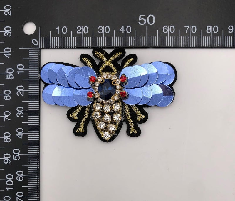 ESH7 5 Pcs Dragonfly Beaded Patches Rhinestone Sew On Sequin Patch Handmade Insect Bead Patch Bee Applique for Handbag Jeans Jackets Shoes Clothing - Image 3